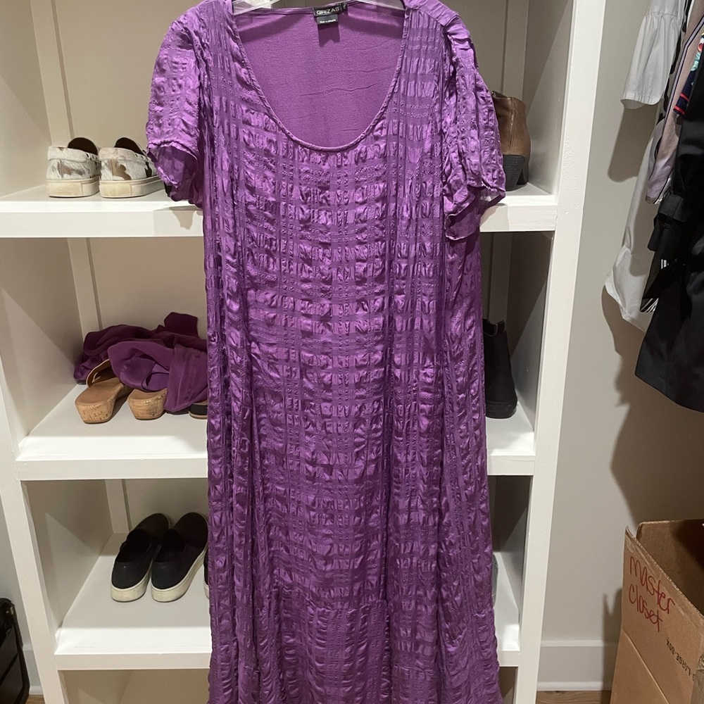 Grizas purple silk dress with scarf size xl.